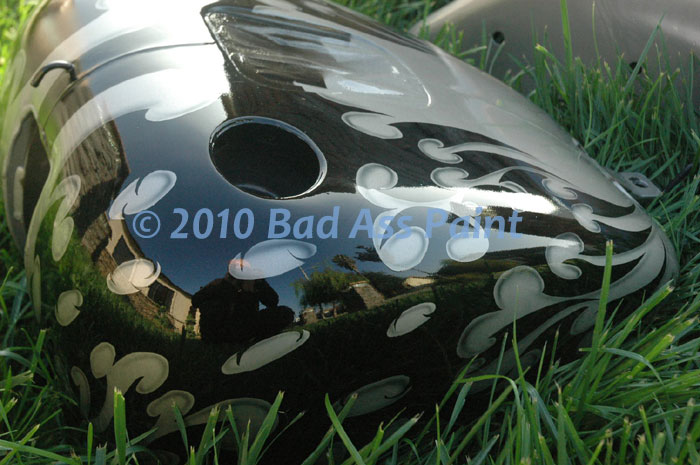 custom airbrush paint motorcycle black and gray flames design