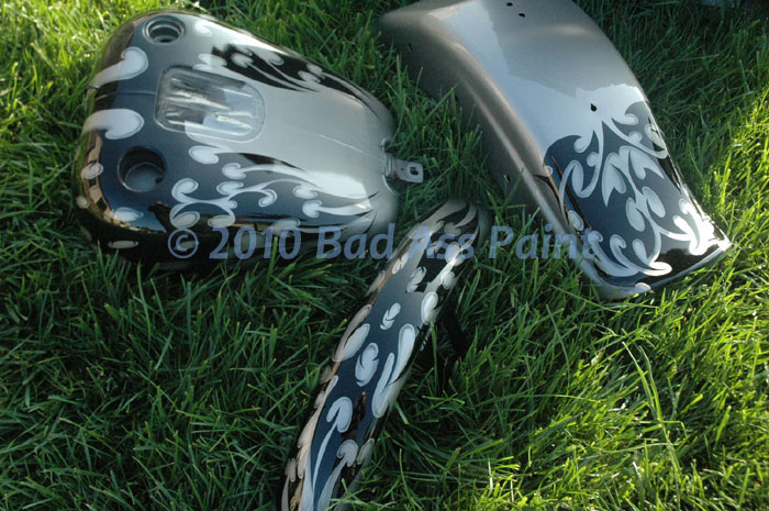 custom airbrush paint motorcycle black and gray flames design