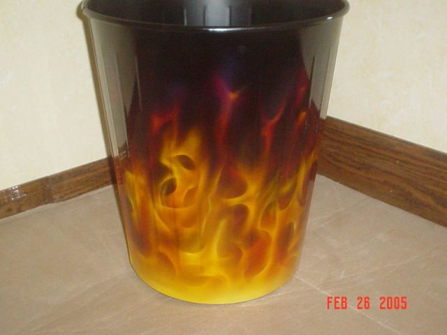 flames design trash can