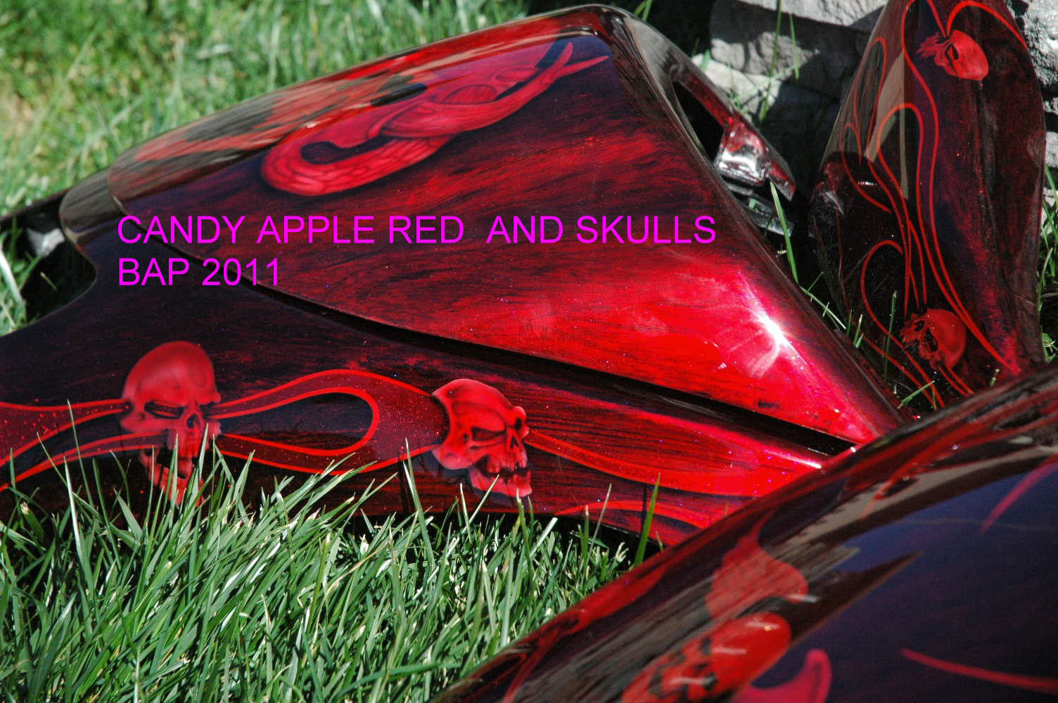 custom airbrush paint red flames and skulls motorcycle design